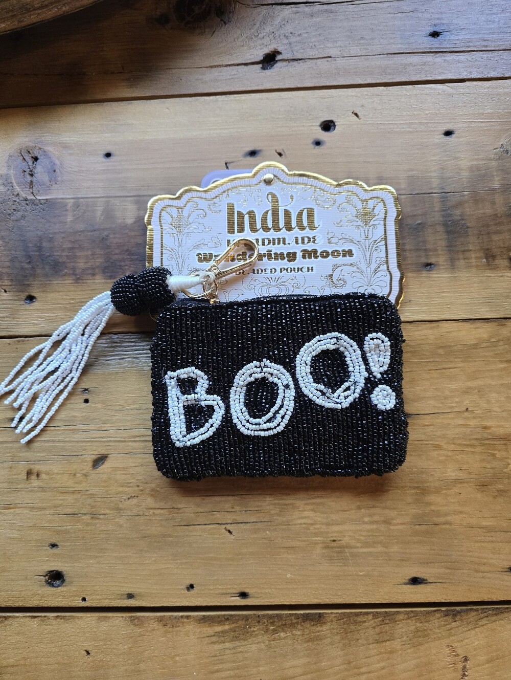 Wandering Moon Beaded Halloween BOO Pouch Coin Purse NWT